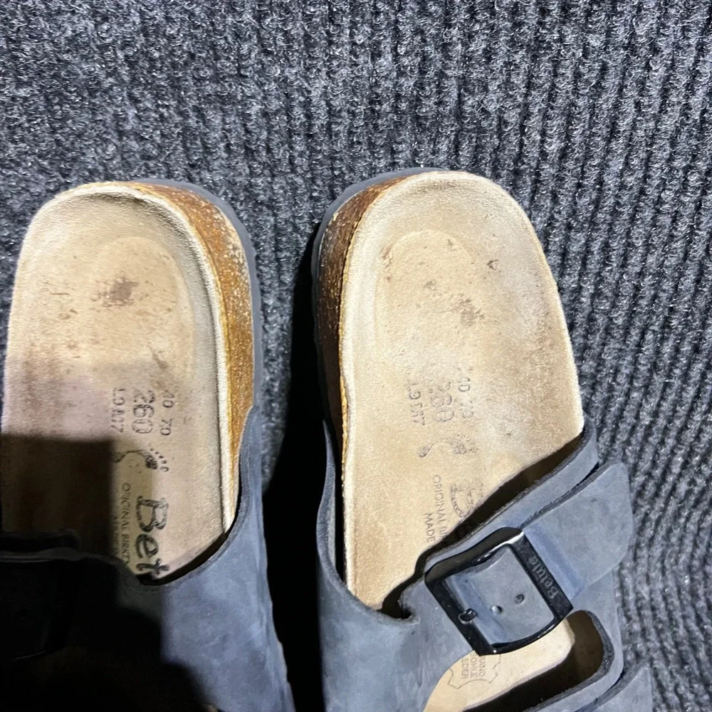 Betula Birkenstock Sandals Mens 40 L9 M7 Black Two Strap Slide Cork Footbed